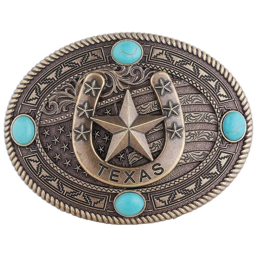 4321 Western Belt Buckles Turquoise American Flag Texas Star Belt Buckle